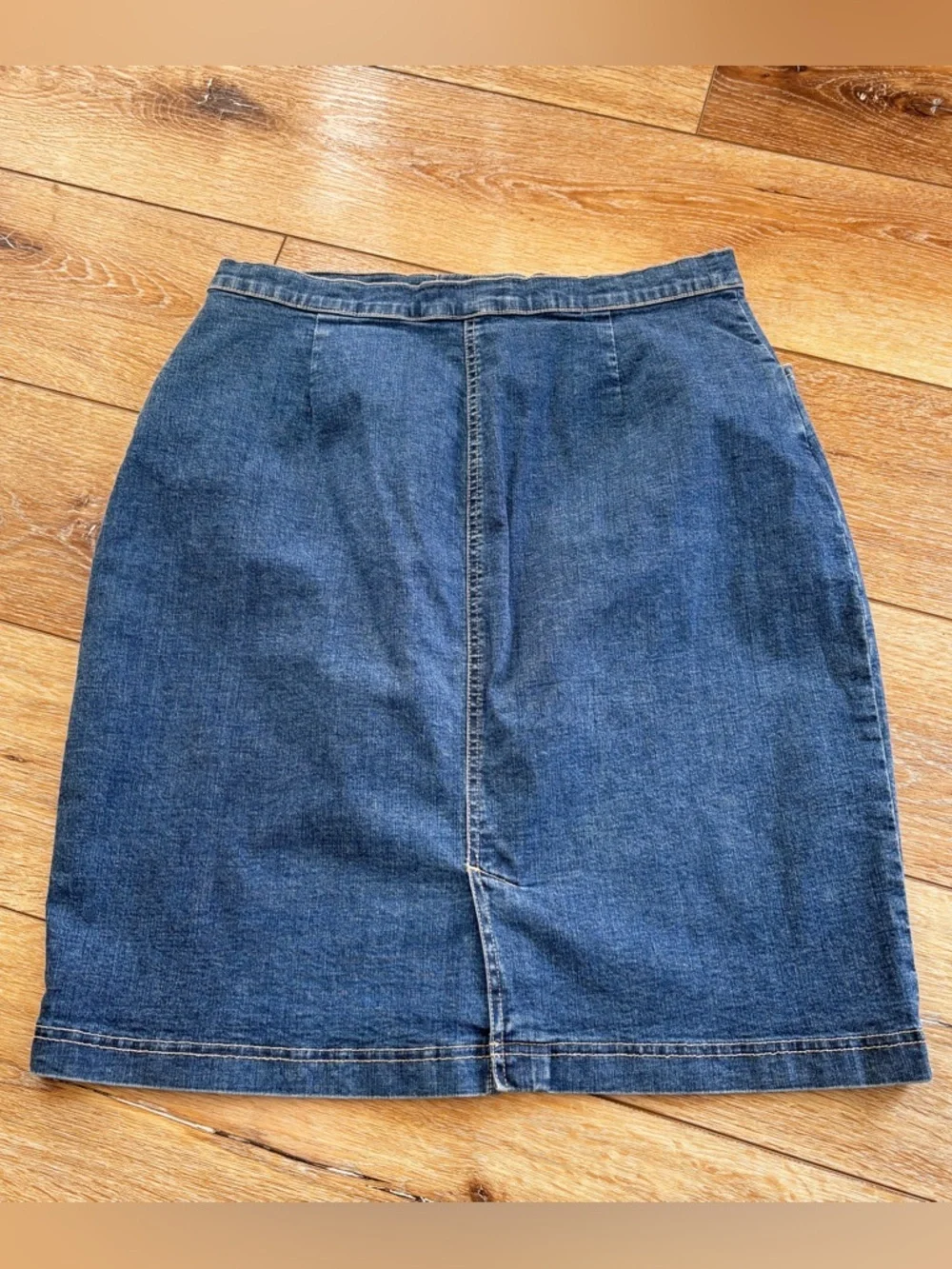 Gloria Vanderbilt Denim Jeans Skirt Stretch Blue Pockets Pencil Womens Size 16